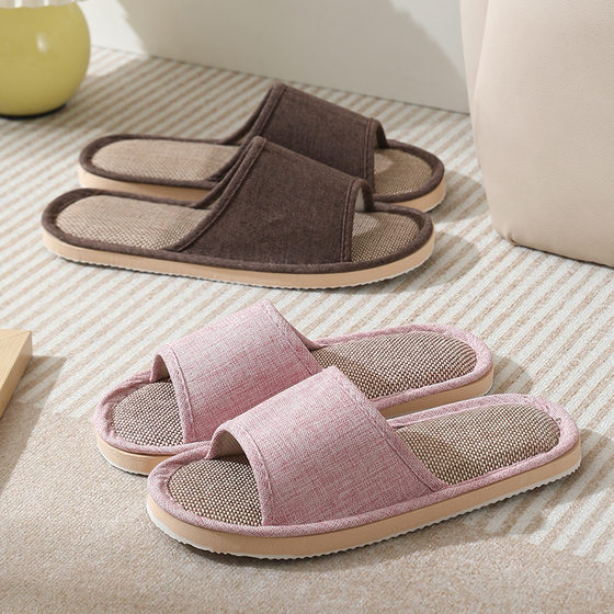 2024 New Style Home Slippers Women's Summer Home Use Indoor Four Seasons Cotton Linen Linen Floor Slippers Men's Summer