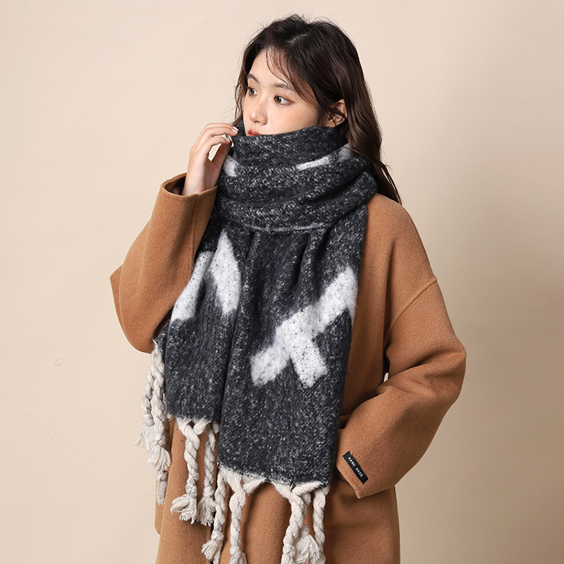 New Korean Women's Winter Grey Haircoat Thick Warm and Cold proof Couple's Shawl High End Scarf_voghion.com