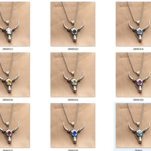 European and American Titanium Steel Bull Head Pendant Personality Punk Retro Trend Male Stainless Steel Turquoise Bull Head Necklace 280603