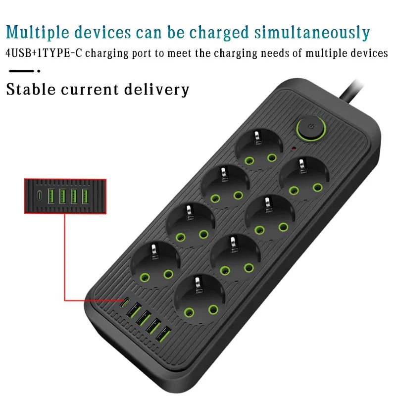 EU-USB enchufe ruso con interruptor de 8 agujeros enchufe de oficina comercio exterior transfronterizo al por mayor doméstico