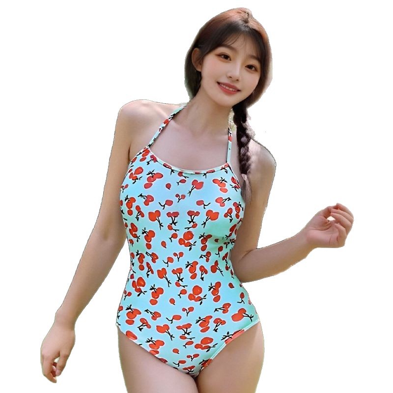 Traje de baño de una pieza para mujer 2025 linda niña con estampado de cereza puro viento puro aguas termales playa vacaciones traje de baño para mujer al por mayor