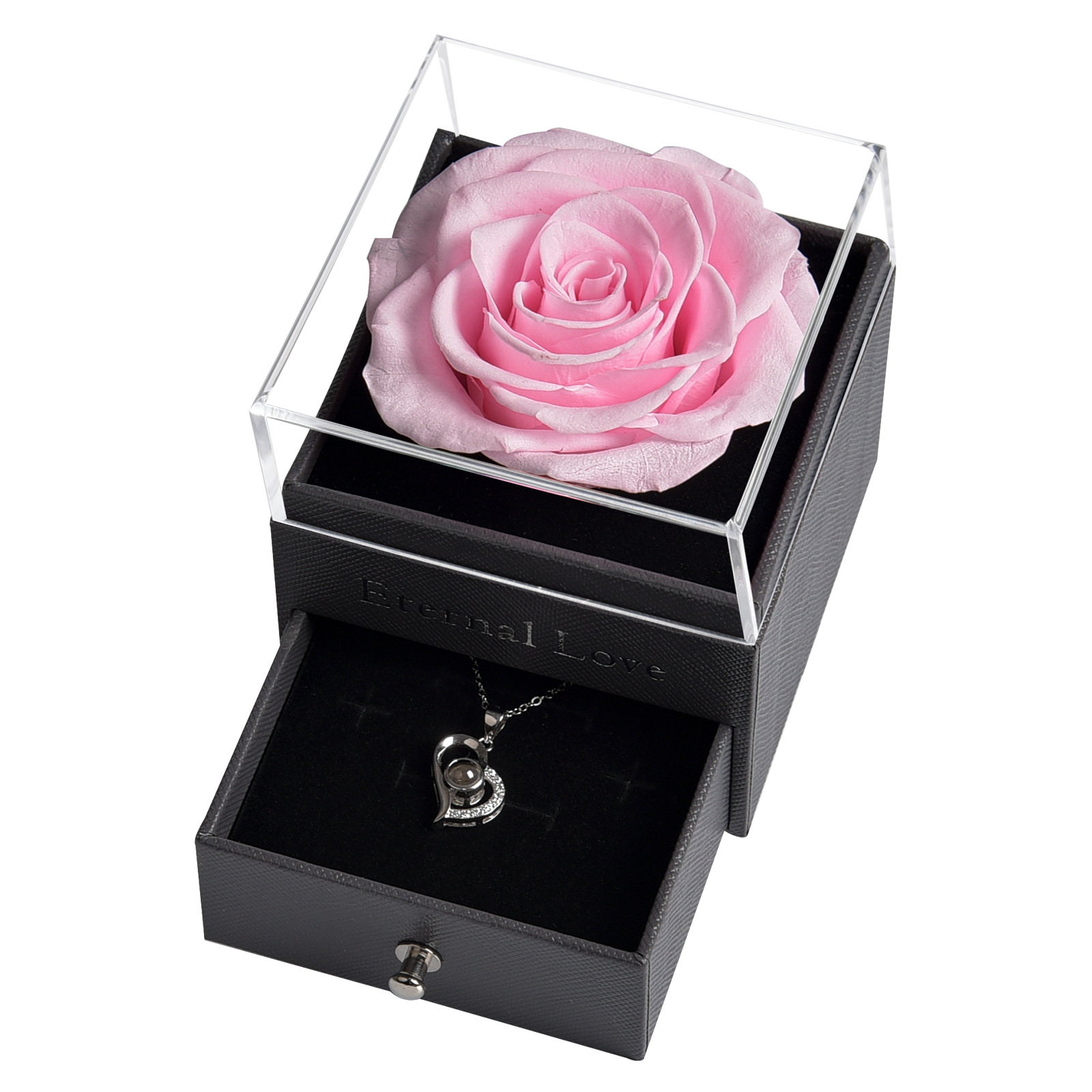 아크릴 보석 상자 8cm 영원한 꽃 핑크