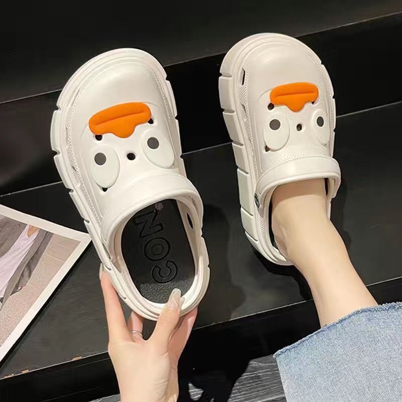 Women's Cave Shoes Summer Outer Wear Fashionable All-match Thick Sole Non-slip Heightened Baotou Men's Beach Two-wear Lightweight