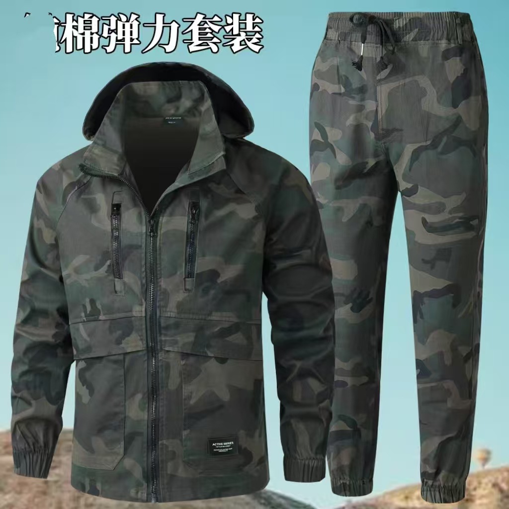 Spring and Autumn Wear-Resistant Welding Clothing, Auto Repair Workwear, Military Training Workwear, Factory Workwear, Camouflage Uniform Set