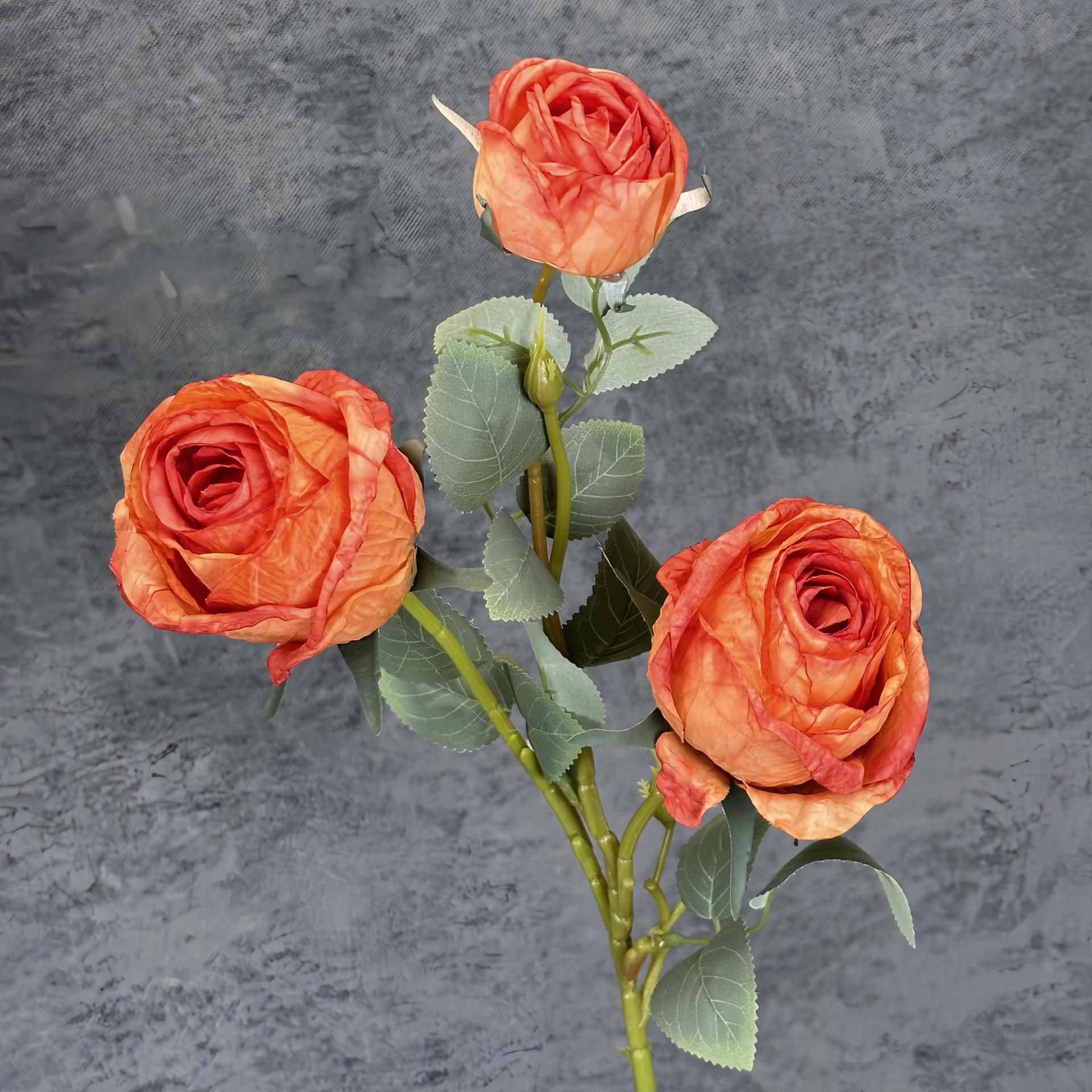 Nuevo 3 cabezas de pintura al óleo asado borde rosa simulación flor boda decoración del hogar decoración de flores falsas transfronterizas al por mayor