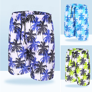 Adult's Five-point Swimming Trunks Men's Summer Breathable Mid-length Swimming Trunks Coconut Tree Printed Loose Outdoor Beach Pants