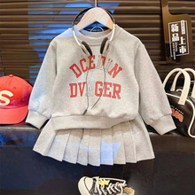 新品盐系运动服套装2025女童宽松时尚短袖英文短裤休闲两件套童装