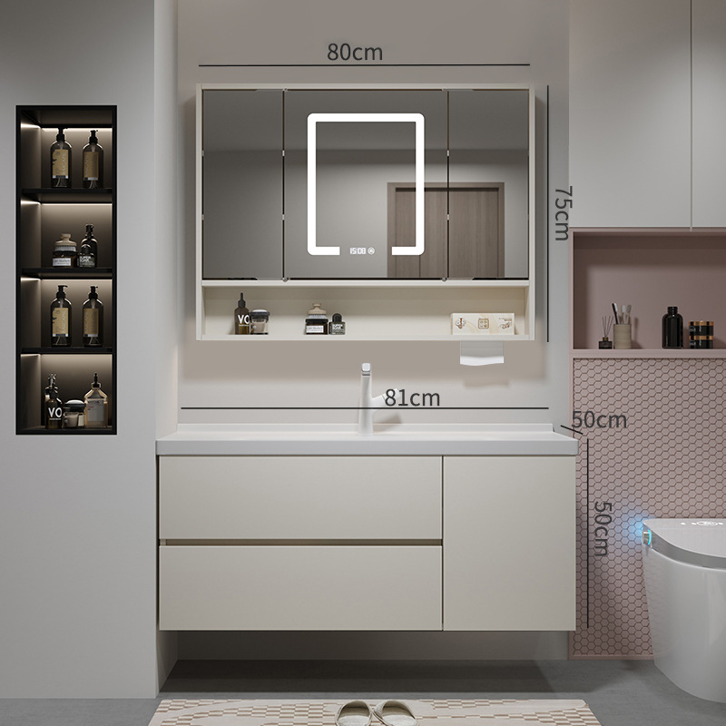 Gabinete de baño de madera sólida multicapa cerámica integral cuenca plegable Feng Shui espejo gabinete de lavabo de baño lavabo gabinete de lavabo image 16