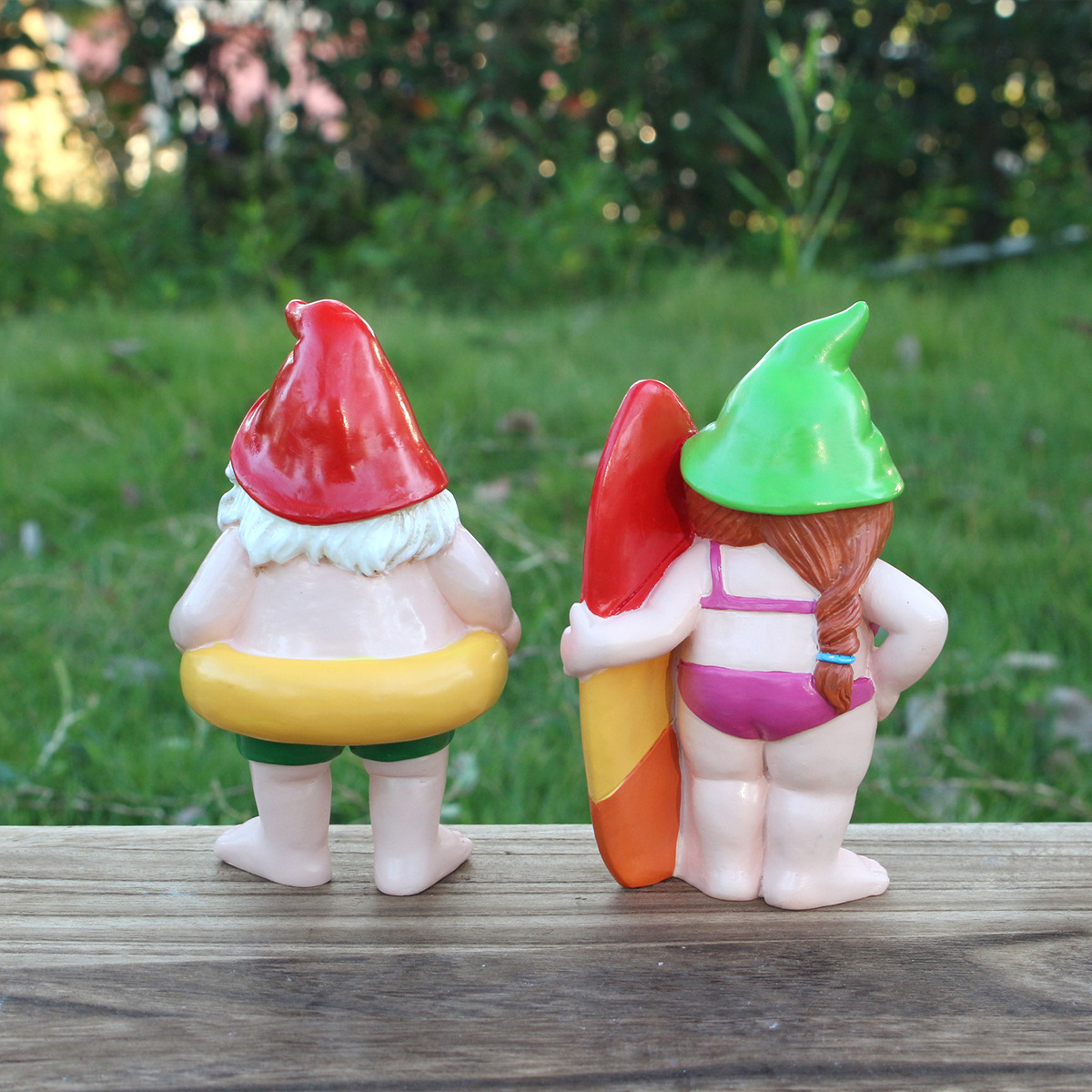  Funny Garden Gnome Men and Women Dwarfs Outdoor Beach Wind Surfing Figurines Novelty Garden Decoration
