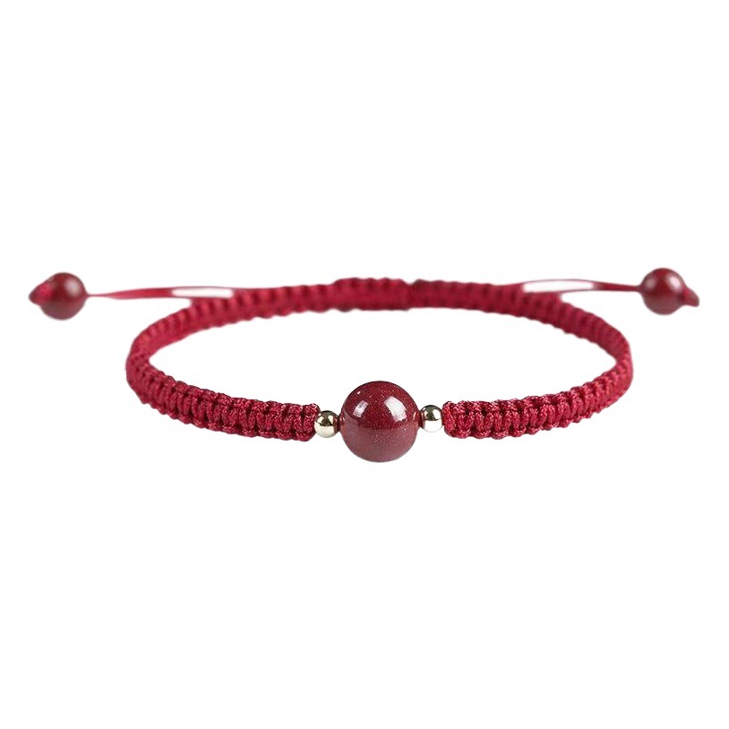 High-Content Cinnabar Red Rope Hand-Woven Bracelet with Purple Gold Sand, Single-Strand, Three-Strand, Single-Circle, Finely Woven by Hand
