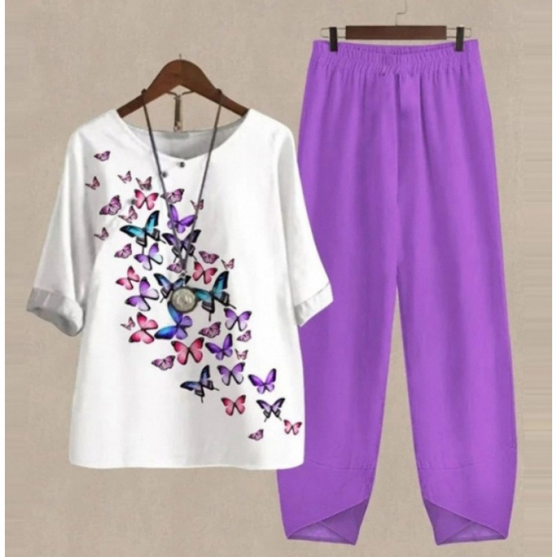 Europa y Estados Unidos trajes casuales de mujer transfronterizos de moda explosiva verano nuevo cinco mangas impresión chaqueta pantalones dos piezas