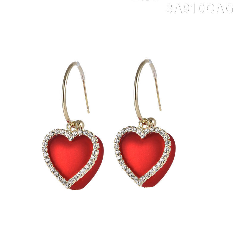 Korea Heart-shape Alloy Rhinestone Earrings Wholesale display picture 5