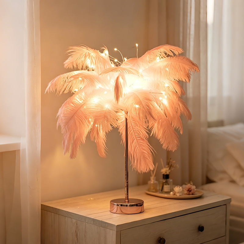 Lámpara LED con forma de pluma para dormitorio, lámpara de mesa de ambiente creativo, lámpara decorativa de alta gama para mesita de noche, regalo romántico para días festivos