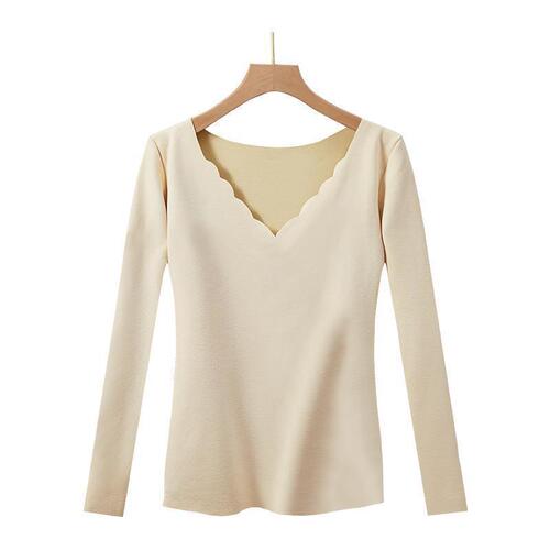 DeRong Seamless Warm Autumn Underwear Women's Underwear Plus Velvet Heating Thickened Large Size Autumn and Winter Slim Fit Bottoming Top