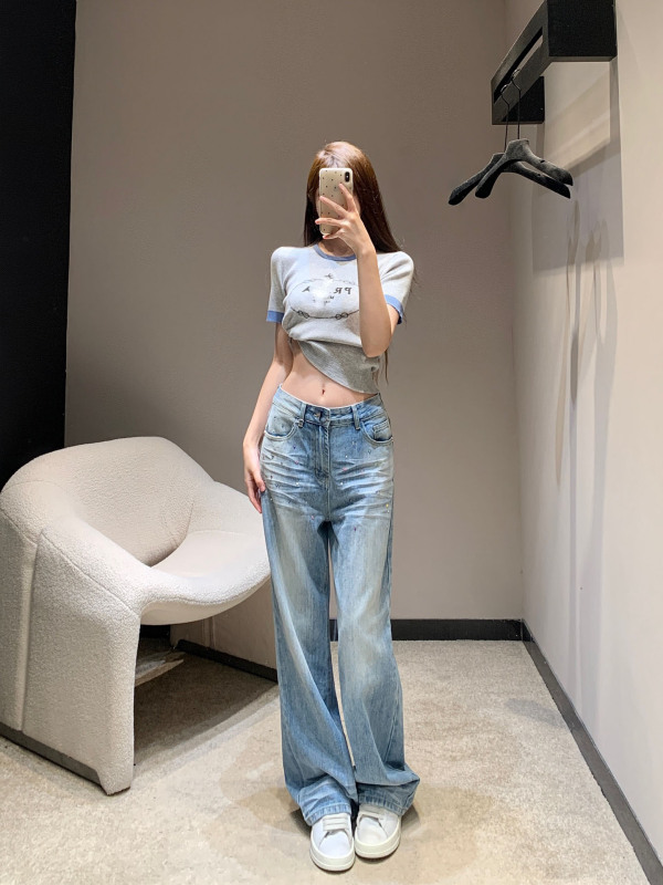 夏季新款Ch南油工厂气质清新时髦甜酷少女彩色爱心星星牛仔长裤|undefined