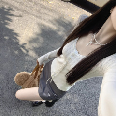 韩系辣妹镂空u领长袖针织衫女秋季设计感小众修身显瘦短款上衣潮