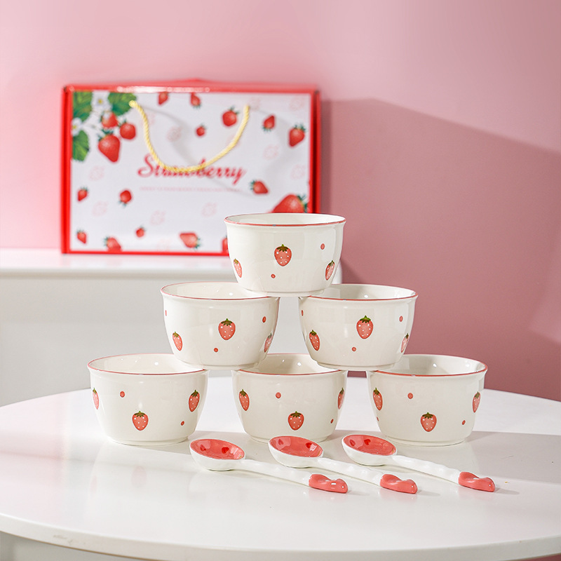 Juego de cuenco y cuchara, bonito cuenco de arroz, vajilla combinada de estilo escandinavo, cuenco de cerámica, platos de alta apariencia, cuenco de sopa para el hogar