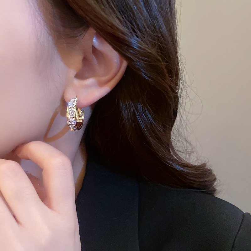 C Shape Pattern Women'S Gender 1 Pair Simple Style C Shape Inlay Alloy Artificial Gemstones Hoop Earrings