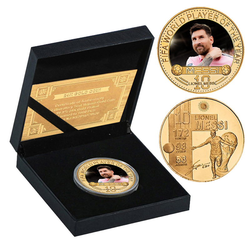 Messi, Argentina, Barcelona, medallón de moneda de Miami, insignia, regalo de fútbol