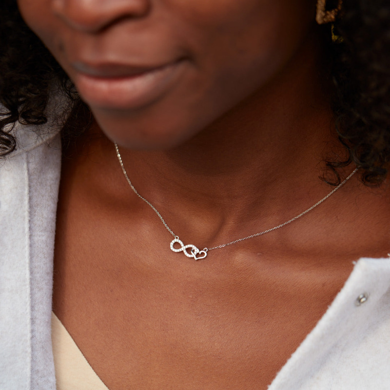 Infinity, Heart Shape Pattern Women's Gender 925 Sterling Silver Zircon Cable Chain Plating Inlay Infinity Heart Shape Necklace
