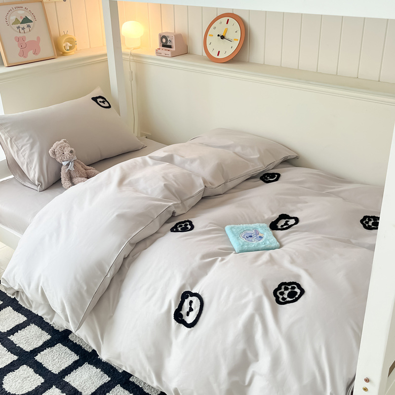 Juego de cama de dormitorio de estudiantes de tres piezas, ropa de cama de algodón puro, sábana, edredón, juego de cuatro piezas