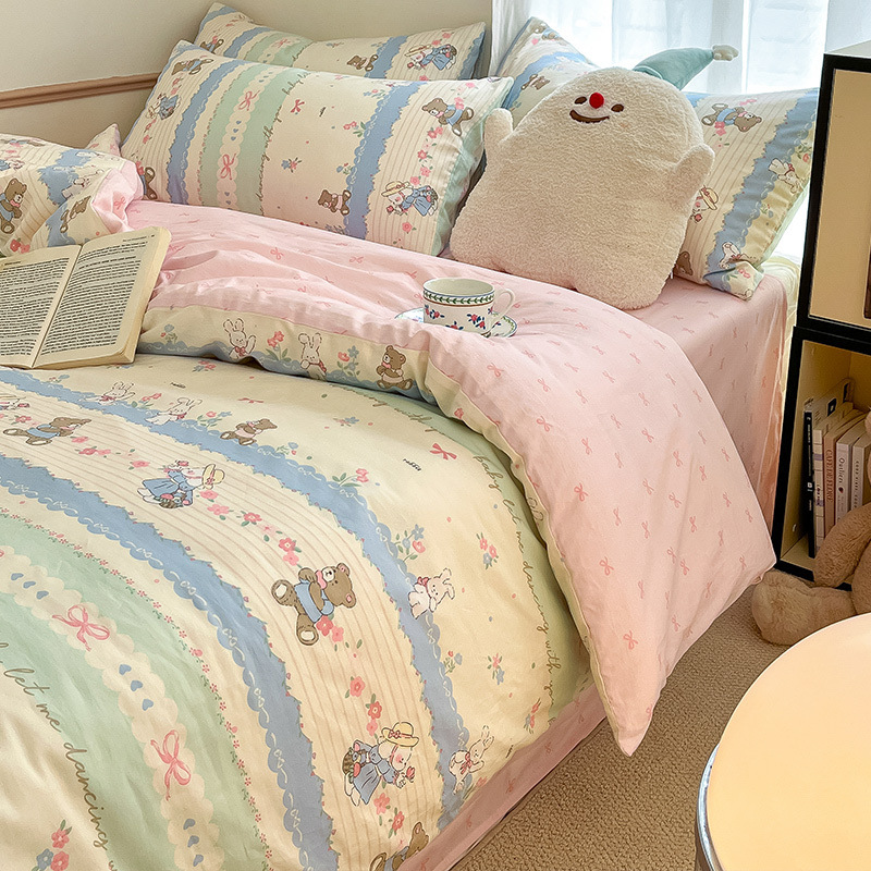 Cama de estilo pastoral de algodón de cuatro piezas de algodón puro invierno 2024 sábanas nuevas fundas de edredón sábana ropa de cama de dormitorio