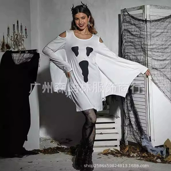 Новый трансграничный Хэллоуин одеваются костюм-призрак костюм шоу костюм Хэллоуин крыло летучая мышь платье с открытыми плечами