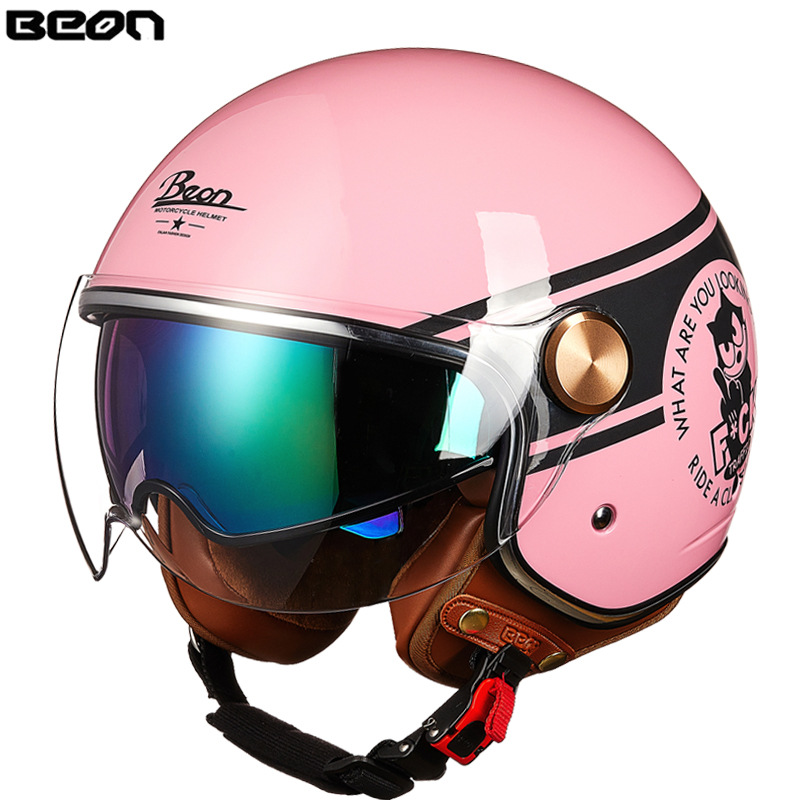 BEON casco de la motocicleta retro medio casco cuatro estaciones universal de los hombres y las mujeres del coche eléctrico de la motocicleta casco de doble lente