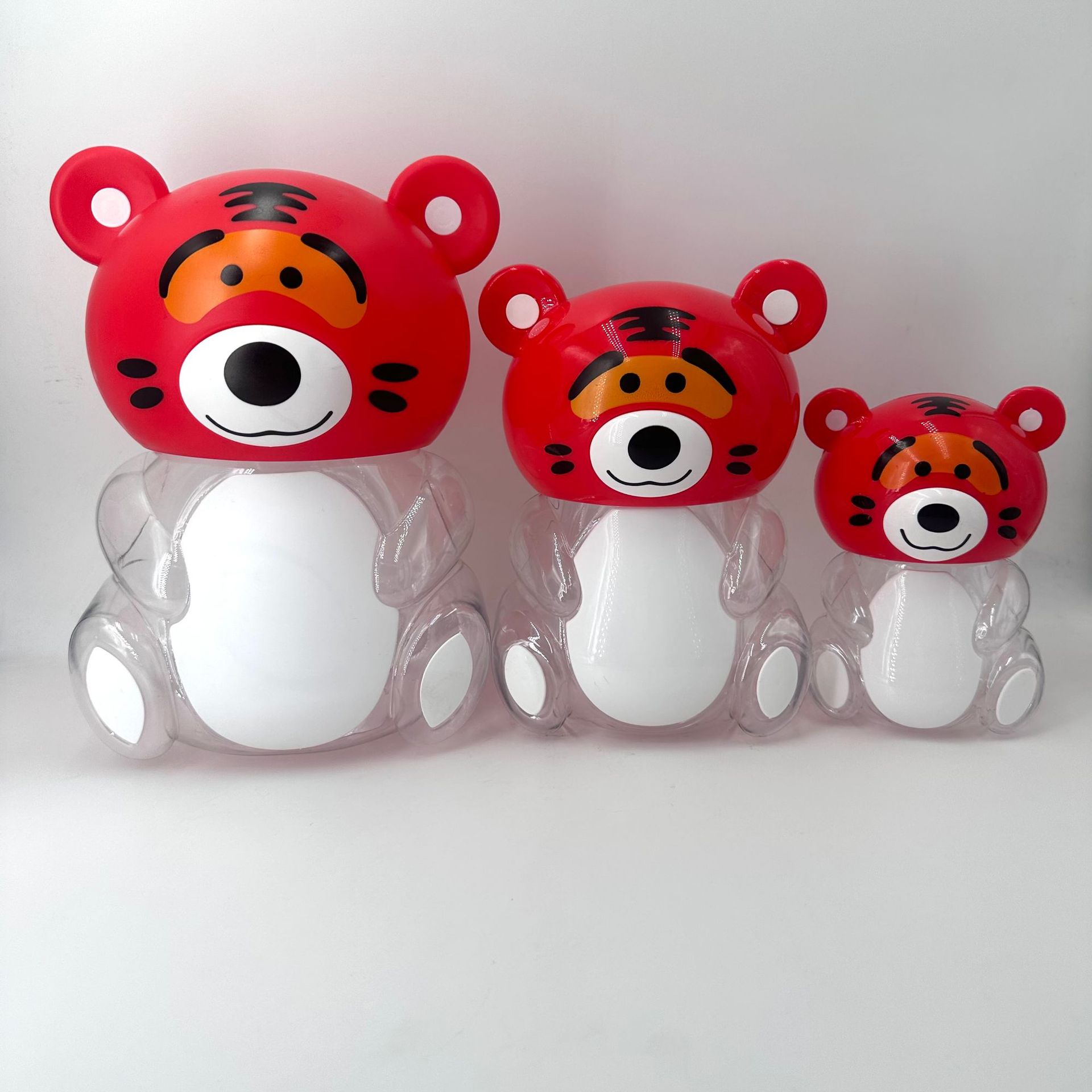 卡通趣味创意PET透明塑料瓶萌虎罐糖果罐饼干小馒头零食彩泥罐