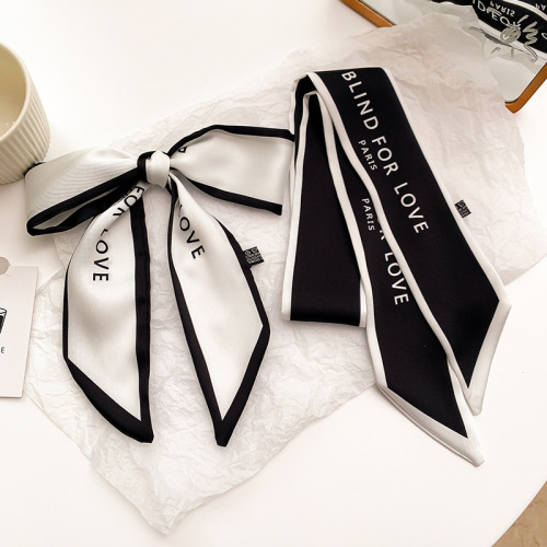 Korean fashion letters, narrow and long ribbons, women's fashionable small silk scarves, headbands, spring and autumn decorative scarves, tied scarves