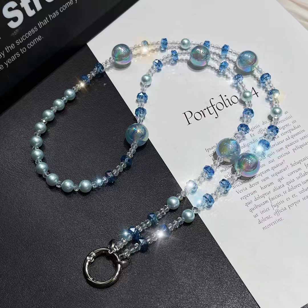 Cordón halter, cuentas redondas de colores de cristal, fragancia pequeña, perlas, cuentas de cristal, sentido avanzado, cadena de teléfono móvil, cadena de bolso, mujer