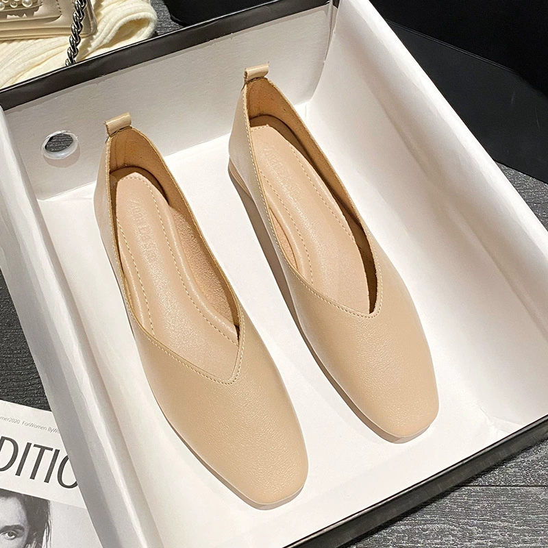 Многоцветные женские туфли на низком каблуке 2025 года, популярные туфли-балетки с квадратным носком, повседневные универсальные туфли на плоской подошве, большие размеры