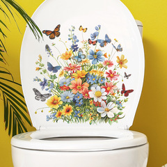 New MG-M011 Colorful Daisies with Butterflies Flying Toilet Paper Hanger Bathroom Bathroom Decor Wall Sticker Wholesale