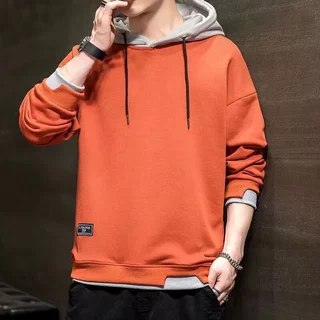工厂直销连帽卫衣男士ins潮假两件青少年上衣春秋款港风薄款外套