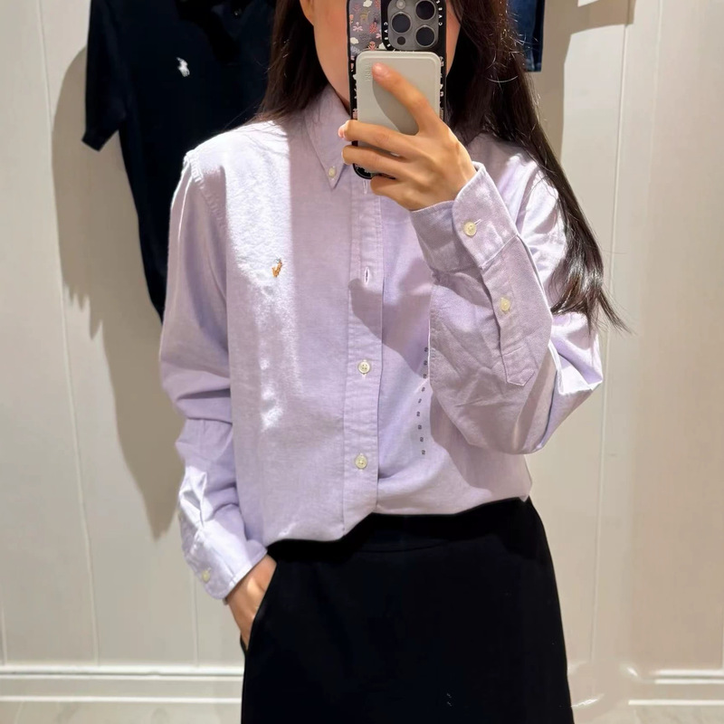 High-Quality Rl Ralph Oxford Cloth Shirt with Small Horse Logo Embroidery, Casual Everyday Versatile Polo Shirt for Women High-Quality Rl Ralph Oxford Cloth Shirt with Small Horse Logo Embroidery, Casual Everyday Versatile Polo Shirt for Women