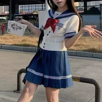 Японский сладкий школьный стиль JK униформа костюм женский весенний новый матрук с длинными рукавами топ плиссированная юбка