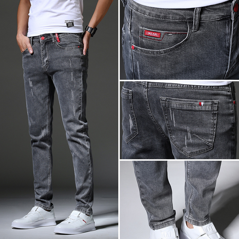 Jeans Men's Slim Fit Korean Style Trendy Stretch Casual Black Gray Pants Men's 2025 Spring and Summer New Style Jeans Men's Slim Fit Korean Style Trendy Stretch Casual Black Gray Pants Men's 2025 Spring and Summer New Style