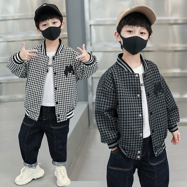 Tuta da baseball da ragazzo Thousand Bird Grid 2023 Primavera Autunno Nuova giacca fresca e alla moda per top per bambini_voghion.com