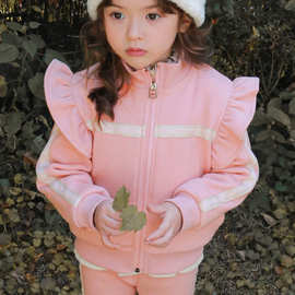 女童加绒外套冬款2024草莓珊韩国女童洋气菲边拉链加绒卫衣现货