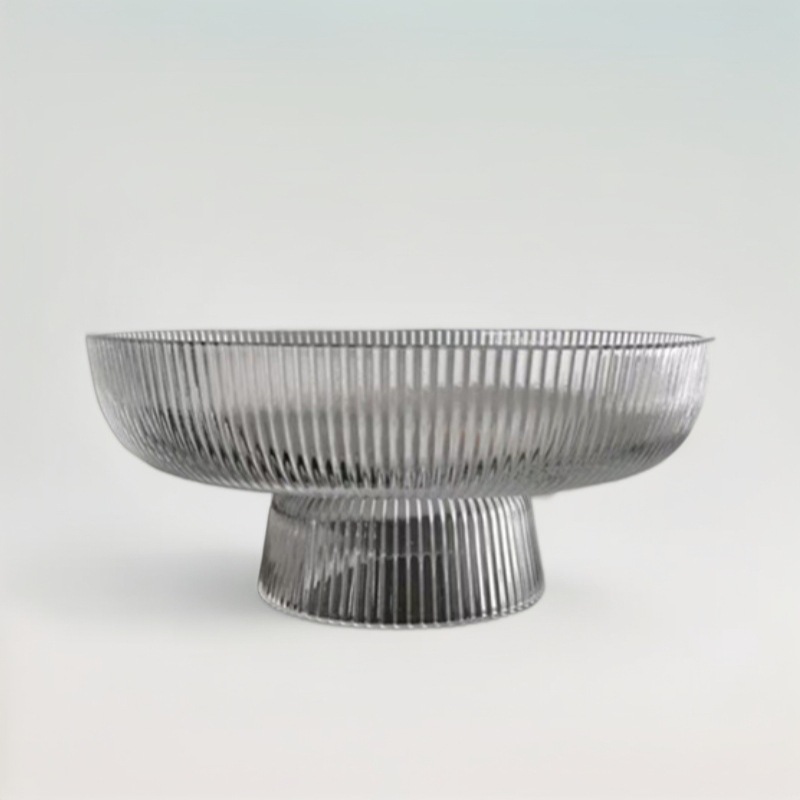 Plato de fruta alto de vidrio de lujo ligero, sala de estar para el hogar, plato de fruta exquisito, bandeja de refrigerio de alta calidad, vajilla al por mayor