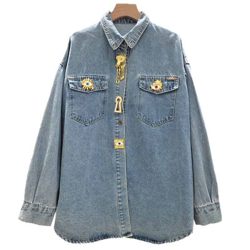 Chaqueta Camisera de Mezclilla para Mujer de Poliéster con Cuello Polo y Manga Larga image 5