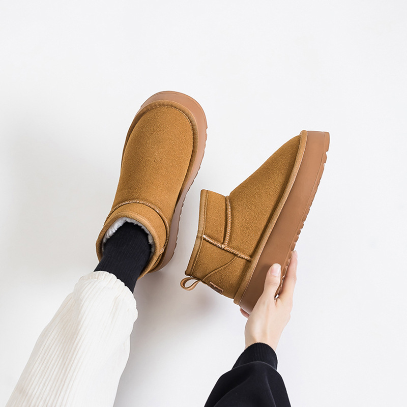 A9845 두꺼운 밑창 스노우 부츠 여성 2024 겨울 새로운면 신발 기모 두꺼운 따뜻한 부츠 가을과 겨울 다용도