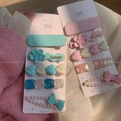 Pink Love Flower Hair Clip Set Cute Sweet Pearl Cat's Eye Side Parting Clip for Girls' Hair Ornament