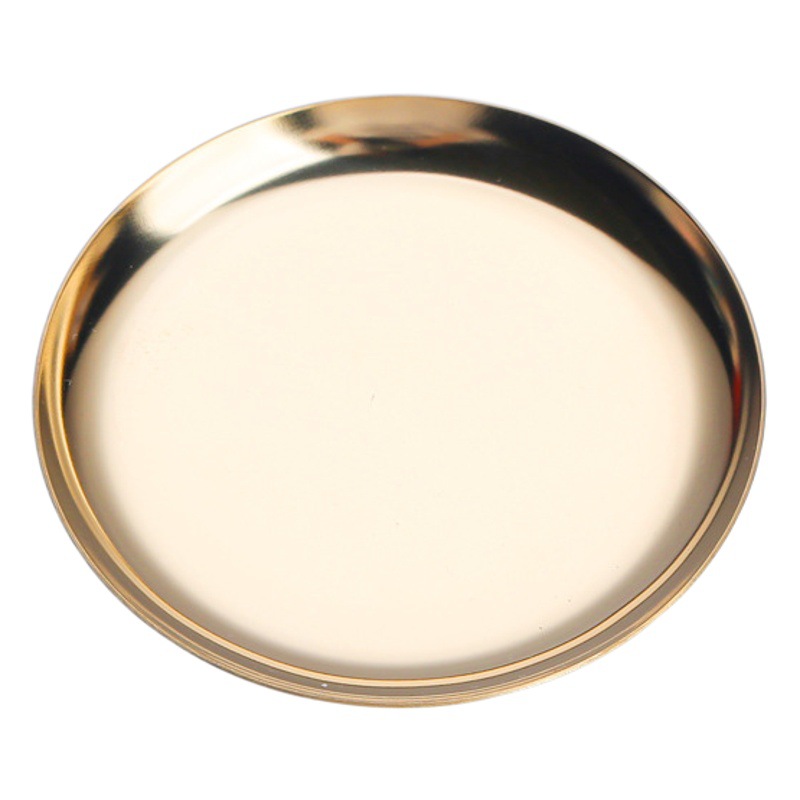Luz de lujo estilo metal redondo tamaño pequeño bandeja de la joyería bandeja de almacenamiento de acero inoxidable dormitorio cosméticos joyería placa Decoración