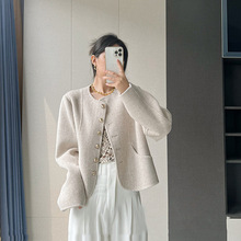 羊絨雙面羊絨大衣女韓系小個子設計感法式名媛羊毛呢子外套批發