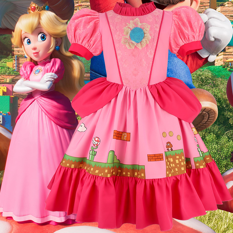 cosplay表演服跨境儿童碧姬公主连衣裙女童马里奥桃子公主裙
