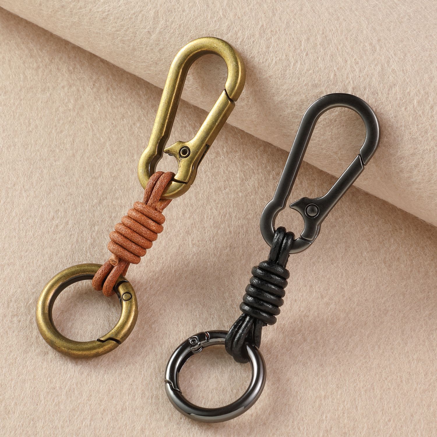 Retro leather short woven keychain handmade
