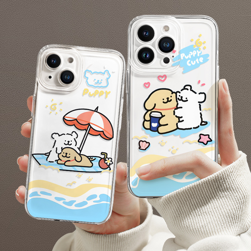 适用苹果17手机壳新款女iphone13pro透明13/14promax情侣可爱小狗