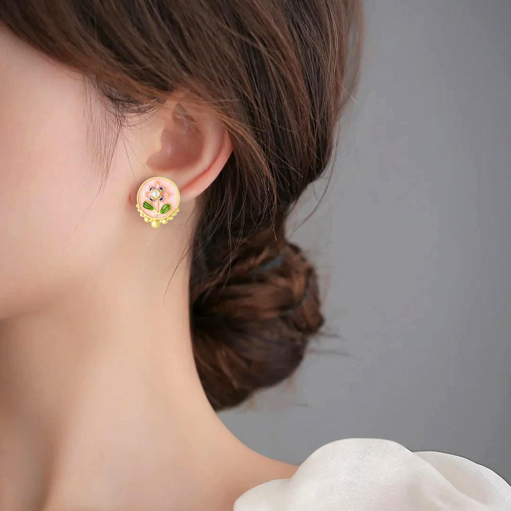 Pendientes de pintura al óleo de jardín de Monet para mujer nuevos pendientes de lujo ligero de estilo chino de alta gama 2025 nuevos accesorios de oreja de temperamento explosivo