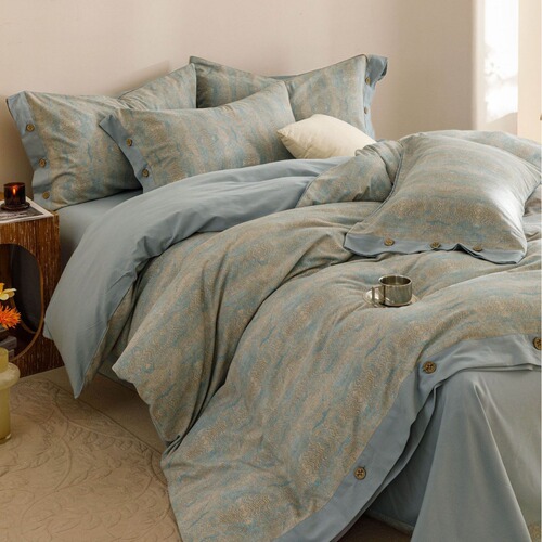 High-end thickened brushed│button-style four-piece set of pure cotton sheets and duvet covers, retro American-style high-end bedding